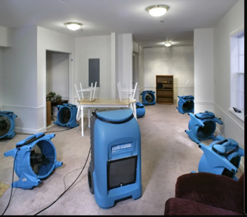 Air movers and dehumidifier setup for Water Extraction & Removal in Dumfries
